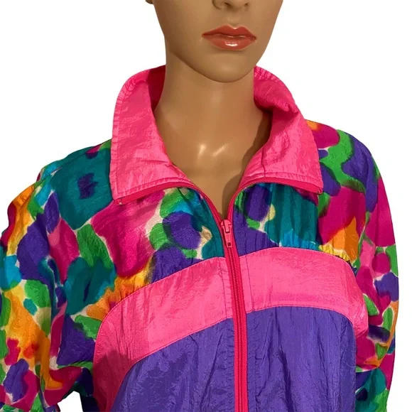 VINTAGE BLAIR BOUTIQUE NEON WATERCOLOR WINDBREAKER SZ L - Picture 7 of 16
